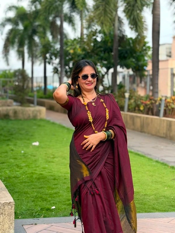 Jyotsna Inspired Khadi Cotton Saree with Heavy Jari Pallu | Soft Cotton Traditional Festive Wear Saree with Running Blouse | Maroon - Free, MAROON