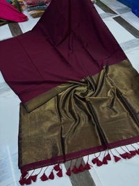 Jyotsna Inspired Khadi Cotton Saree with Heavy Jari Pallu | Soft Cotton Traditional Festive Wear Saree with Running Blouse | Maroon - Free, MAROON