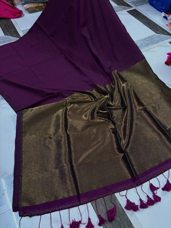 Jyotsna Inspired Khadi Cotton Saree with Heavy Jari Pallu | Soft Cotton Traditional Festive Wear Saree with Running Blouse | Maroon - Free, WINE