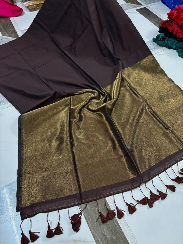 Jyotsna Inspired Khadi Cotton Saree with Heavy Jari Pallu | Soft Cotton Traditional Festive Wear Saree with Running Blouse | Maroon - Free, BROWN