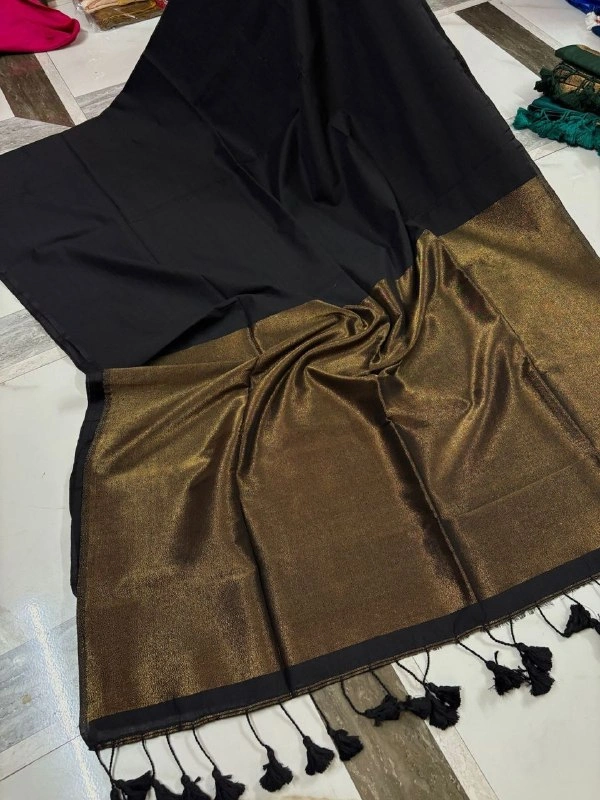 Jyotsna Inspired Khadi Cotton Saree with Heavy Jari Pallu | Soft Cotton Traditional Festive Wear Saree with Running Blouse | Maroon - Free, BLACK
