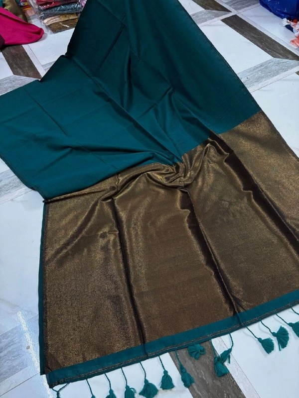Jyotsna Inspired Khadi Cotton Saree with Heavy Jari Pallu | Soft Cotton Traditional Festive Wear Saree with Running Blouse | Maroon - Free, RAMA GREEN
