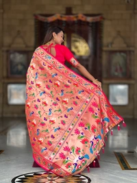 PAITHANI_HOUSE249 Kanjivaram Paithani Silk Saree � Soft Silk with Meenakari Zari Weaving & Rich Swan Border Pallu - RANI PINK