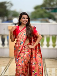 PAITHANI_HOUSE250 Kanjivaram Paithani Silk Saree � Soft Silk with Meenakari Zari Weaving & Rich Swan Border Pallu - Red