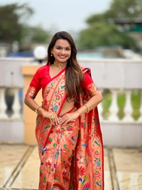 PAITHANI_HOUSE250 Kanjivaram Paithani Silk Saree � Soft Silk with Meenakari Zari Weaving & Rich Swan Border Pallu - Red