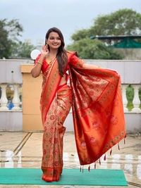 PAITHANI_HOUSE252 Kanjivaram Silk Saree � Soft Silk with Meenakari Zari Weaving & Rich Swan Border Pallu - RED