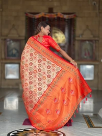PAITHANI_HOUSE252 Kanjivaram Silk Saree � Soft Silk with Meenakari Zari Weaving & Rich Swan Border Pallu - RED