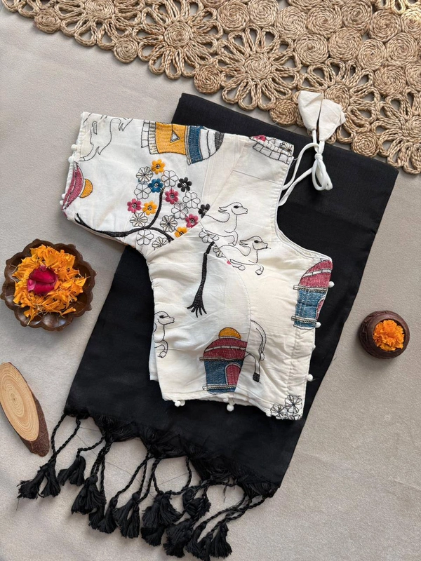 PAITHANI_HOUSE11 Latest Khadi Saree, Adjustable Blouse, Stitched Blouse -CF- 198 - FREE, BLACK