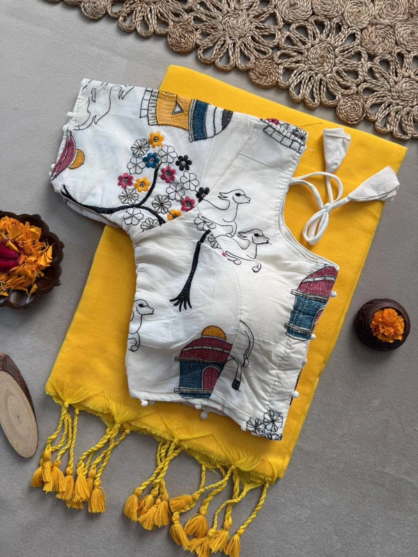 PAITHANI_HOUSE11 Latest Khadi Saree, Adjustable Blouse, Stitched Blouse -CF- 198 - FREE, YELLOW