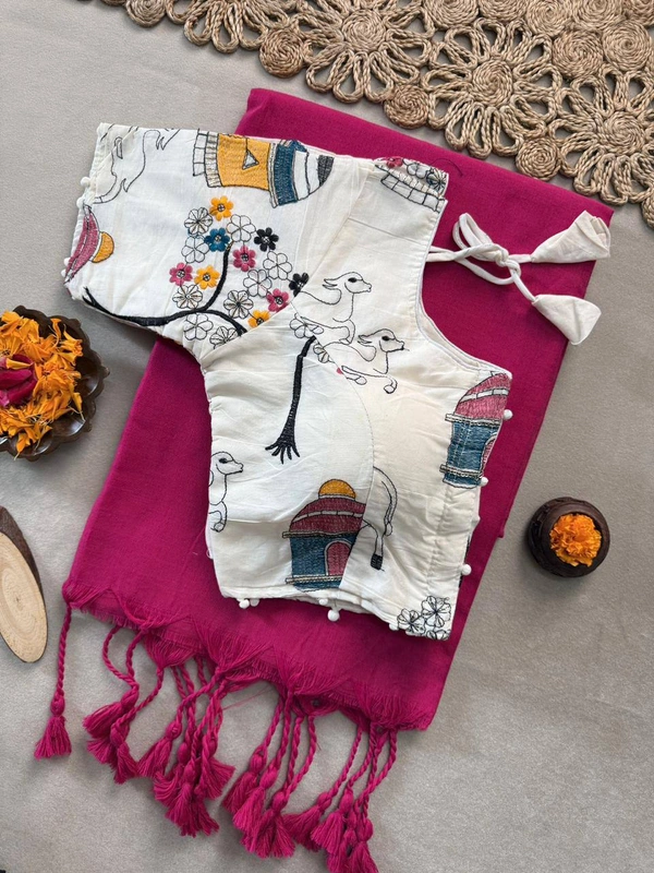 PAITHANI_HOUSE11 Latest Khadi Saree, Adjustable Blouse, Stitched Blouse -CF- 198 - FREE, HOT PINK