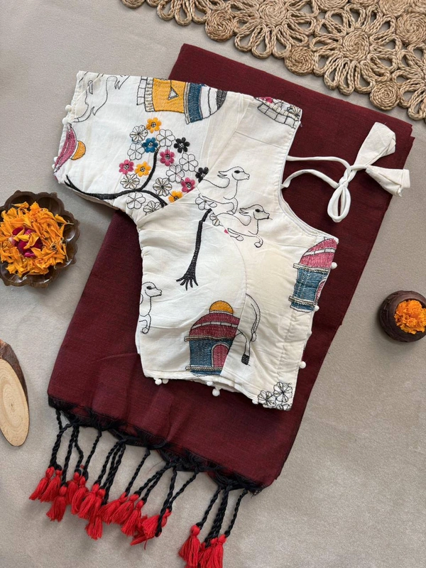 PAITHANI_HOUSE11 Latest Khadi Saree, Adjustable Blouse, Stitched Blouse -CF- 198 - FREE, MAROON