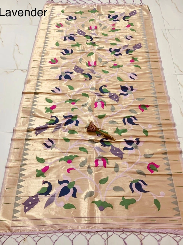 PAITHANI_HOUSE401 "Love Bird Silk Dupatta with Lotus Butti | 2.5m Soft Jari Fabric |" - lavender