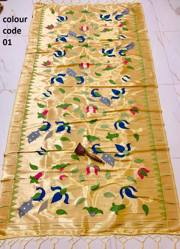 PAITHANI_HOUSE404 "Love Bird Silk Dupatta with Lotus Butti | 2.5m Soft Jari Fabric |" - colour code 01