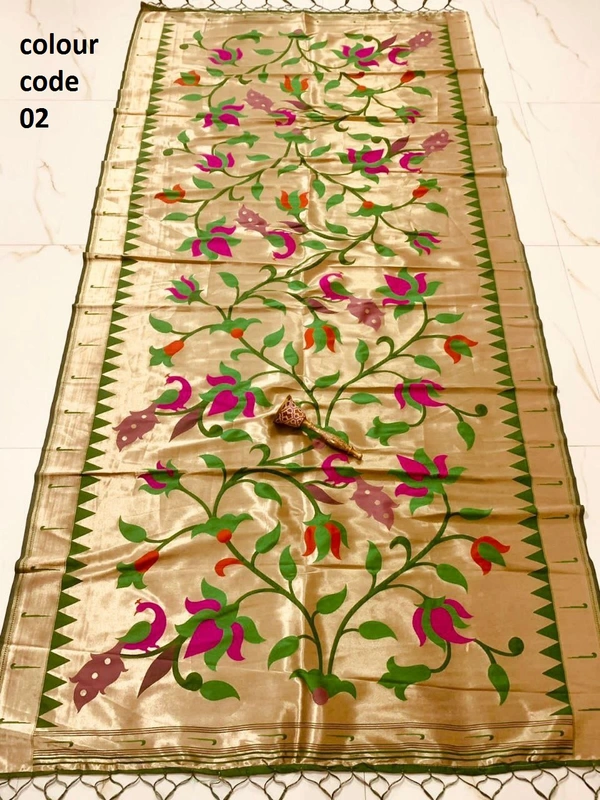 PAITHANI_HOUSE405 "Love Bird Silk Dupatta with Lotus Butti | 2.5m Soft Jari Fabric |" - colour code 02