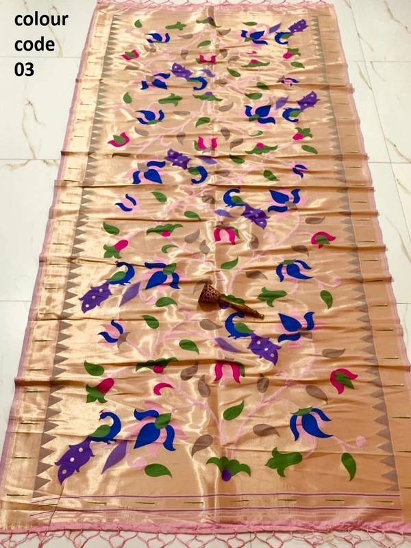 PAITHANI_HOUSE406 "Love Bird Silk Dupatta with Lotus Butti | 2.5m Soft Jari Fabric |" - colour code 03