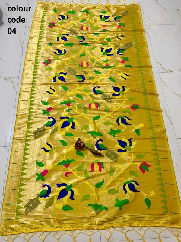 PAITHANI_HOUSE407 "Love Bird Silk Dupatta with Lotus Butti | 2.5m Soft Jari Fabric |" - colour code 04