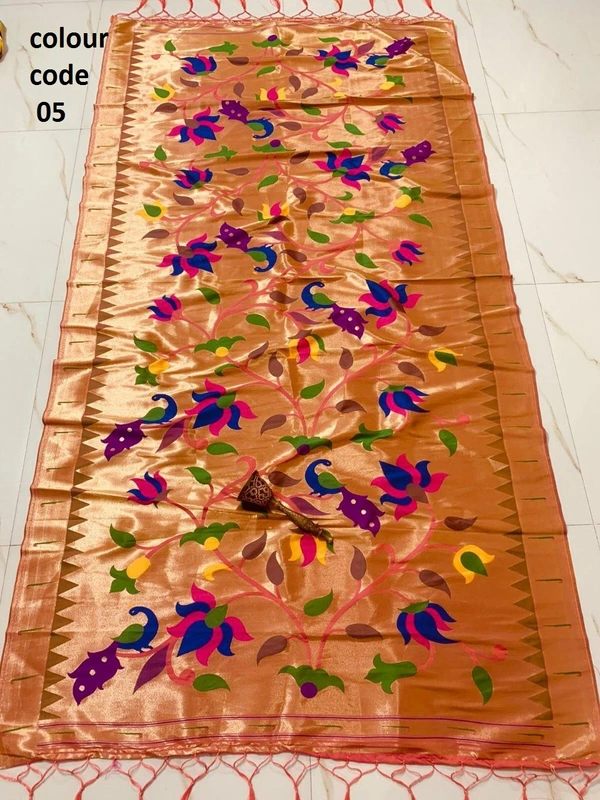 PAITHANI_HOUSE408 "Love Bird Silk Dupatta with Lotus Butti | 2.5m Soft Jari Fabric |" - colour code 05
