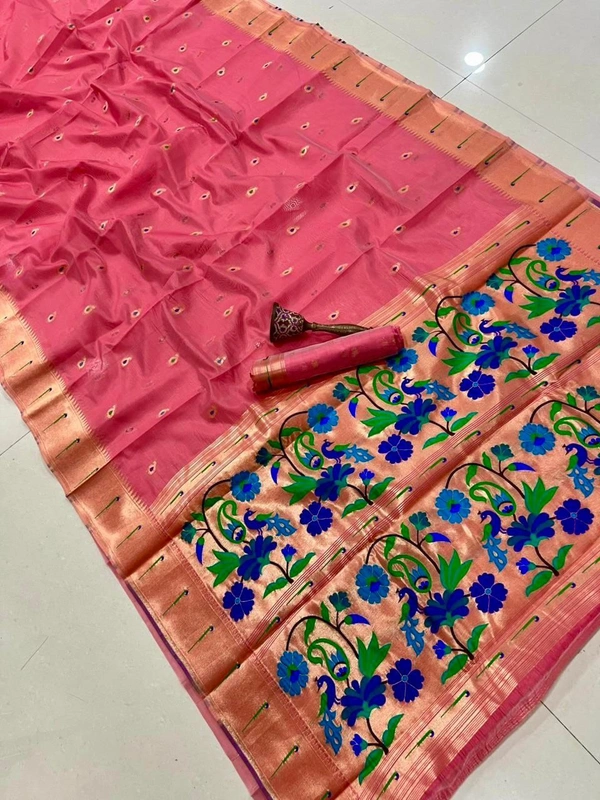 PAITHANI_HOUSE127 Luxurious Pure Organza Paithani Saree | Rich Zari Weaving Pallu | Best Quality - FREE, Pink