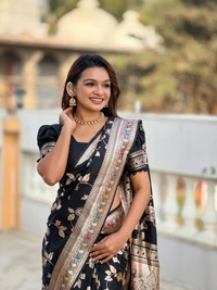 PAITHANI_HOUSE279 Luxury Banarasi Soft Silk Saree with Meenakari Weaving & Contrast Blouse - BANARASI - 4 - BLACK