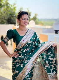 PAITHANI_HOUSE280 Luxury Banarasi Soft Silk Saree with Meenakari Weaving & Contrast Blouse - BANARASI - 5 - BOTTLE GREEN