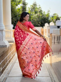 PAITHANI_HOUSE281 Luxury Banarasi Soft Silk Saree with Meenakari Weaving & Contrast Blouse - BANARASI - 5 - GAJRI PINK
