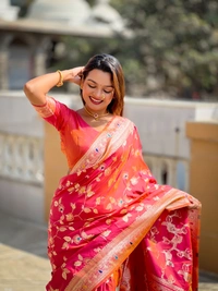 PAITHANI_HOUSE281 Luxury Banarasi Soft Silk Saree with Meenakari Weaving & Contrast Blouse - BANARASI - 5 - GAJRI PINK