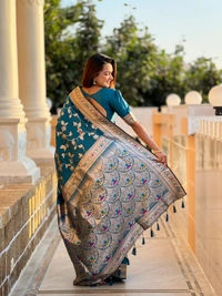 PAITHANI_HOUSE283 Luxury Banarasi Soft Silk Saree with Meenakari Weaving & Contrast Blouse - BANARASI - 5 - MORPICH