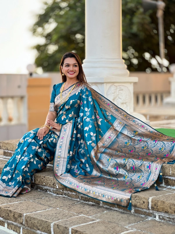 PAITHANI_HOUSE283 Luxury Banarasi Soft Silk Saree with Meenakari Weaving & Contrast Blouse - BANARASI - 5 - MORPICH