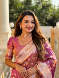 PAITHANI_HOUSE284 Luxury Banarasi Soft Silk Saree with Meenakari Weaving & Contrast Blouse - BANARASI - 5 - ONION