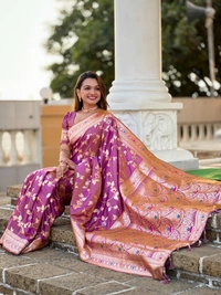 PAITHANI_HOUSE285 Luxury Banarasi Soft Silk Saree with Meenakari Weaving & Contrast Blouse - BANARASI - 5 - PISTA