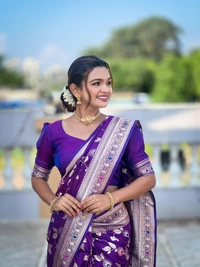 PAITHANI_HOUSE287 Luxury Banarasi Soft Silk Saree with Meenakari Weaving & Contrast Blouse - BANARASI - 5 - PURPLE