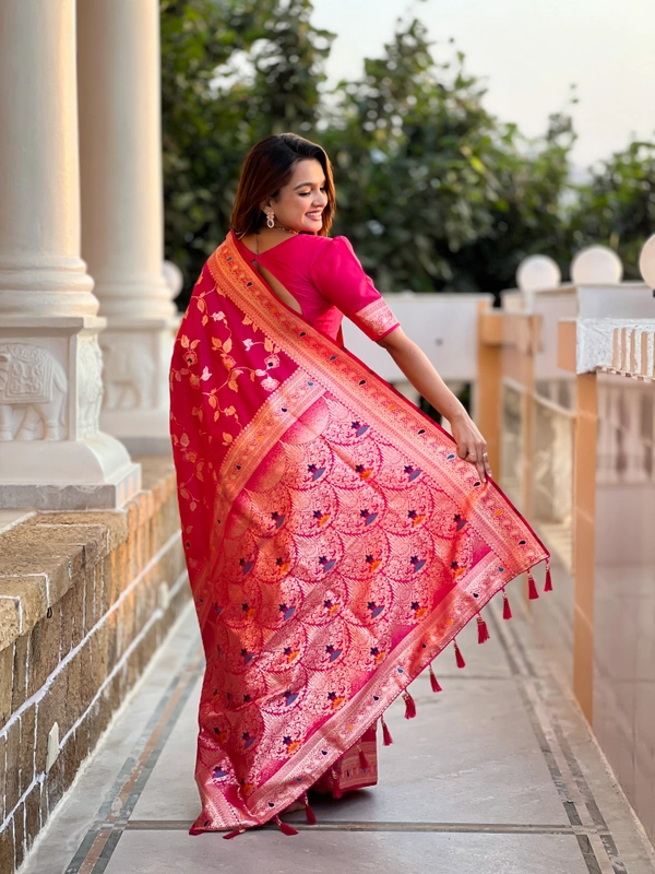 PAITHANI_HOUSE289 Luxury Banarasi Soft Silk Saree with Meenakari Weaving & Contrast Blouse - BANARASI - 5 - RANI