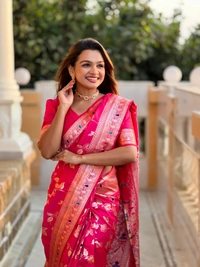 PAITHANI_HOUSE289 Luxury Banarasi Soft Silk Saree with Meenakari Weaving & Contrast Blouse - BANARASI - 5 - RANI