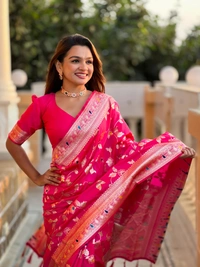 PAITHANI_HOUSE289 Luxury Banarasi Soft Silk Saree with Meenakari Weaving & Contrast Blouse - BANARASI - 5 - RANI