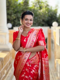 PAITHANI_HOUSE290 Luxury Banarasi Soft Silk Saree with Meenakari Weaving & Contrast Blouse - BANARASI - 5 - RED