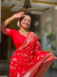 PAITHANI_HOUSE290 Luxury Banarasi Soft Silk Saree with Meenakari Weaving & Contrast Blouse - BANARASI - 5 - RED