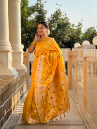 PAITHANI_HOUSE292 Luxury Banarasi Soft Silk Saree with Meenakari Weaving & Contrast Blouse - BANARASI - 5 - YELLOW