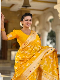 PAITHANI_HOUSE292 Luxury Banarasi Soft Silk Saree with Meenakari Weaving & Contrast Blouse - BANARASI - 5 - YELLOW