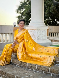 PAITHANI_HOUSE292 Luxury Banarasi Soft Silk Saree with Meenakari Weaving & Contrast Blouse - BANARASI - 5 - YELLOW
