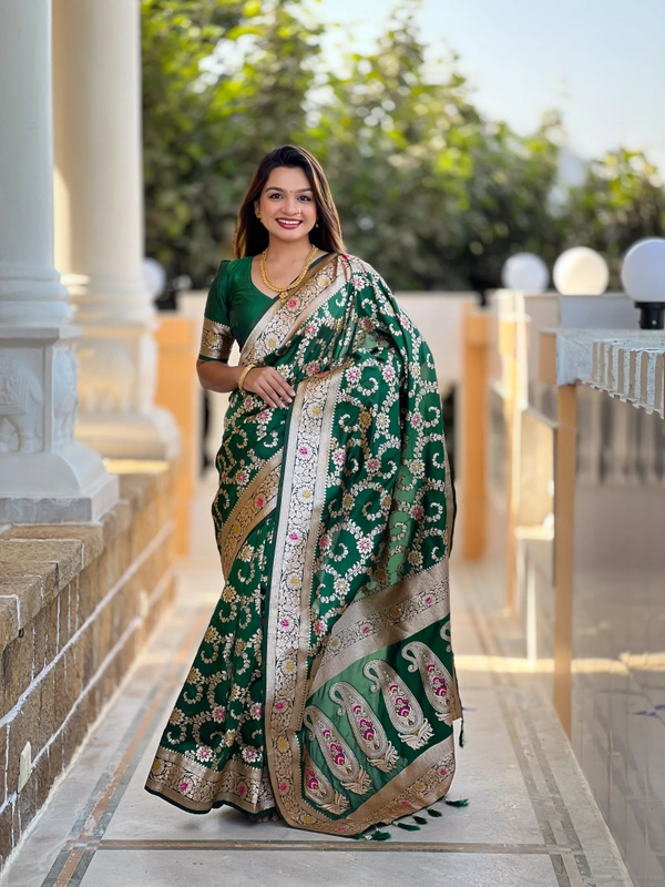 PAITHANI_HOUSE236 Luxury Banarasi Soft Silk Saree with Rich Meenakari Pallu & Weaving Borde-BANARASI - 6 - GREEN