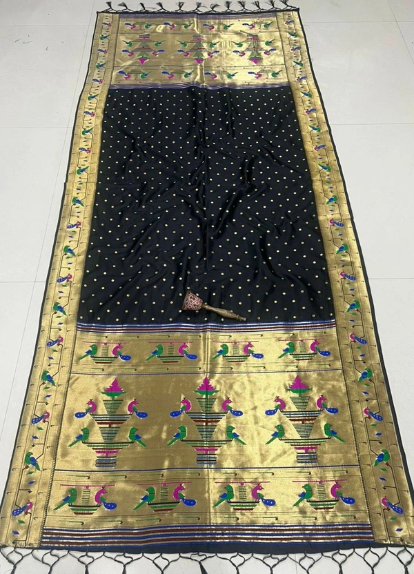 Luxury Black Soft Silk Dupatta with Classic Zari Buti and Traditional Heritage Rich Weaving Border - 2.5mt, Black
