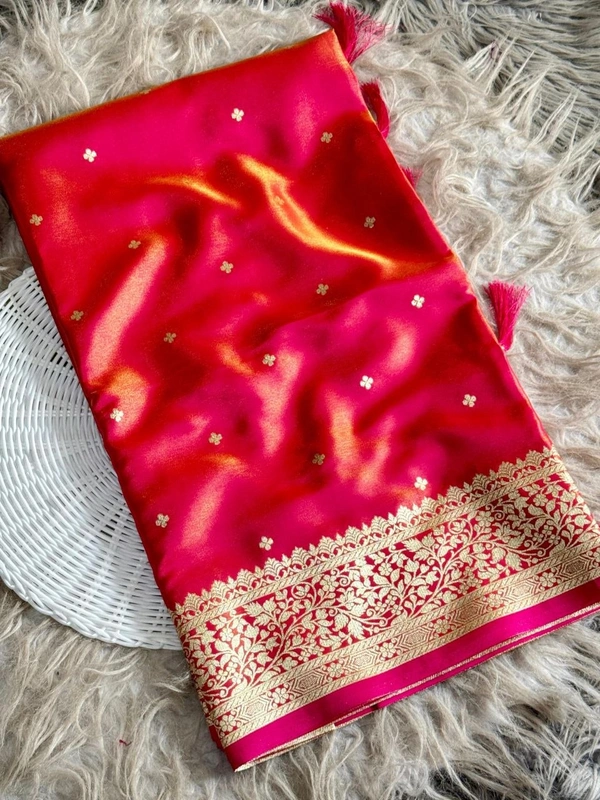 Luxury Glass Satin Silk Saree | Traditional Banarasi Weave with Lustrous Finish and Designer Pallu