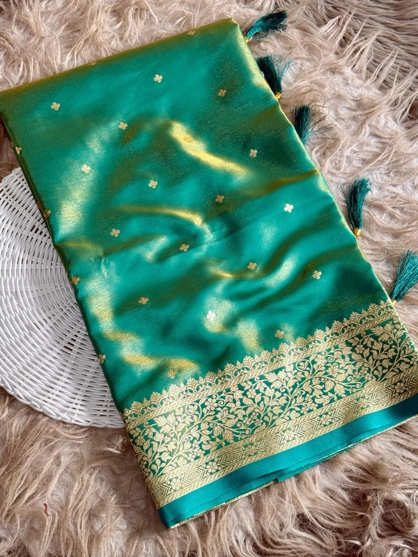 Luxury Glass Satin Silk Saree | Traditional Banarasi Weave with Lustrous Finish and Designer Pallu