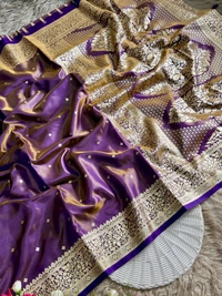 Luxury Glass Satin Silk Saree | Traditional Banarasi Weave with Lustrous Finish and Designer Pallu - FREE, Purple