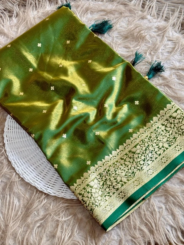 Luxury Glass Satin Silk Saree | Traditional Banarasi Weave with Lustrous Finish and Designer Pallu