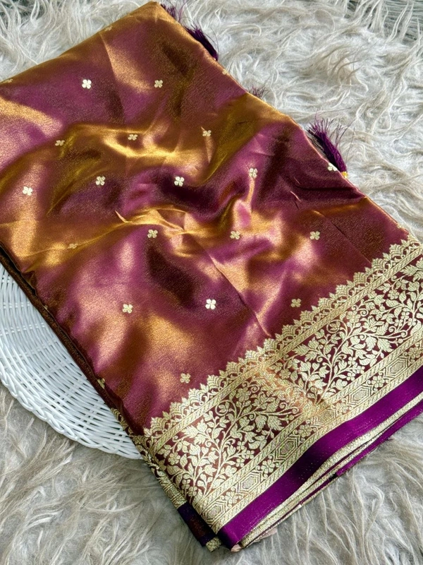 Luxury Glass Satin Silk Saree | Traditional Banarasi Weave with Lustrous Finish and Designer Pallu