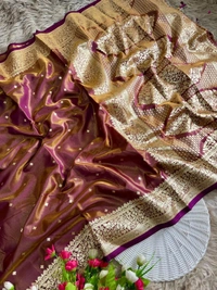 Luxury Glass Satin Silk Saree | Traditional Banarasi Weave with Lustrous Finish and Designer Pallu - FREE, Wine