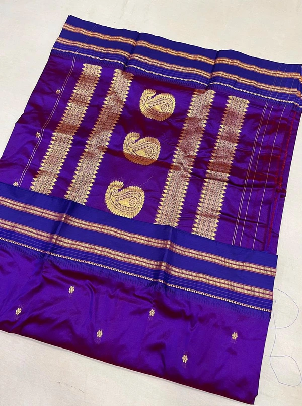 Luxury Texture Handloom Narayanpeth Silk Saree with Fine Borders - Free, Royal Purple2