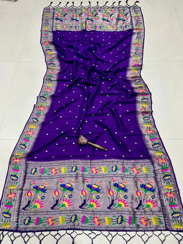 Luxury Violet Jamuni Dupatta Silk Saree featuring Designer Meenakari Lotus Border - 2.5mt, Jamuni