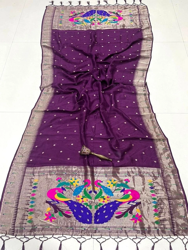 Luxury Wine Jamuni Viscose Silk Dupatta with Designer Floral Border & Colorful Peacock - 2.5mt, Jamuni